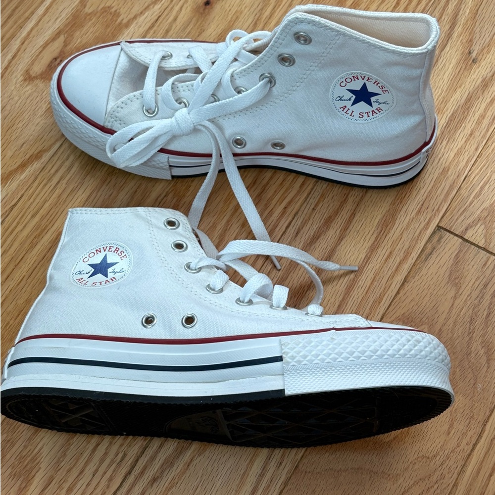 Converse Kids Platform High-Top Sneakers - White with Black and Red Accents